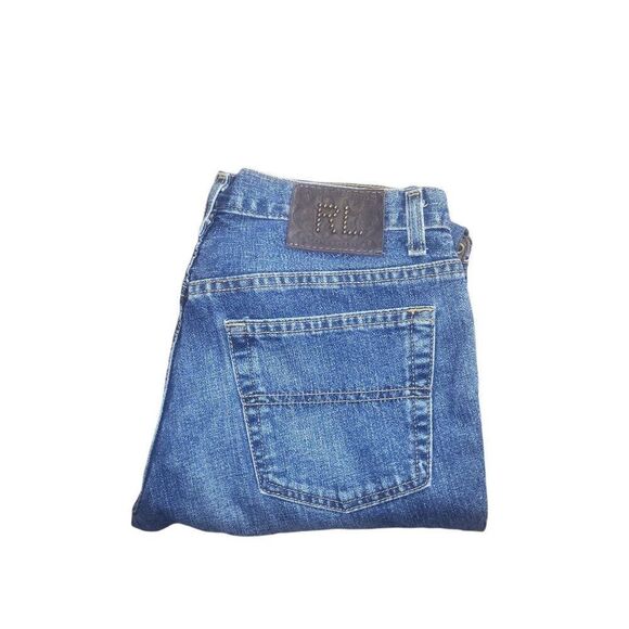 Ralph Lauren Jeans Women Sz 8 Lace Up Signature Denim Leather Straight Leg Work - Picture 1 of 7
